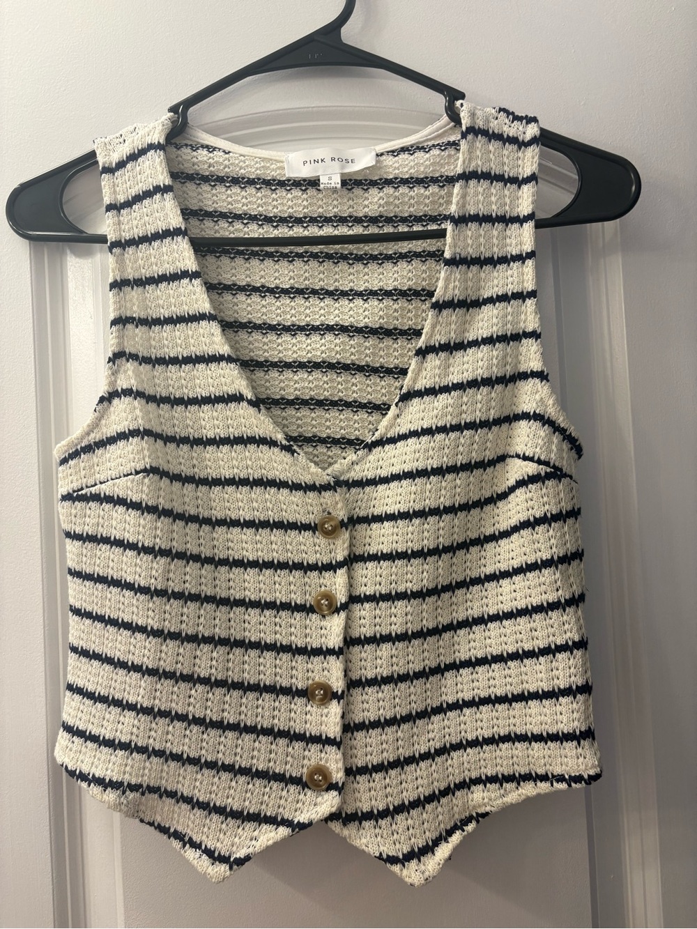 Pink Rose Cream & Navy Striped Knit Vest